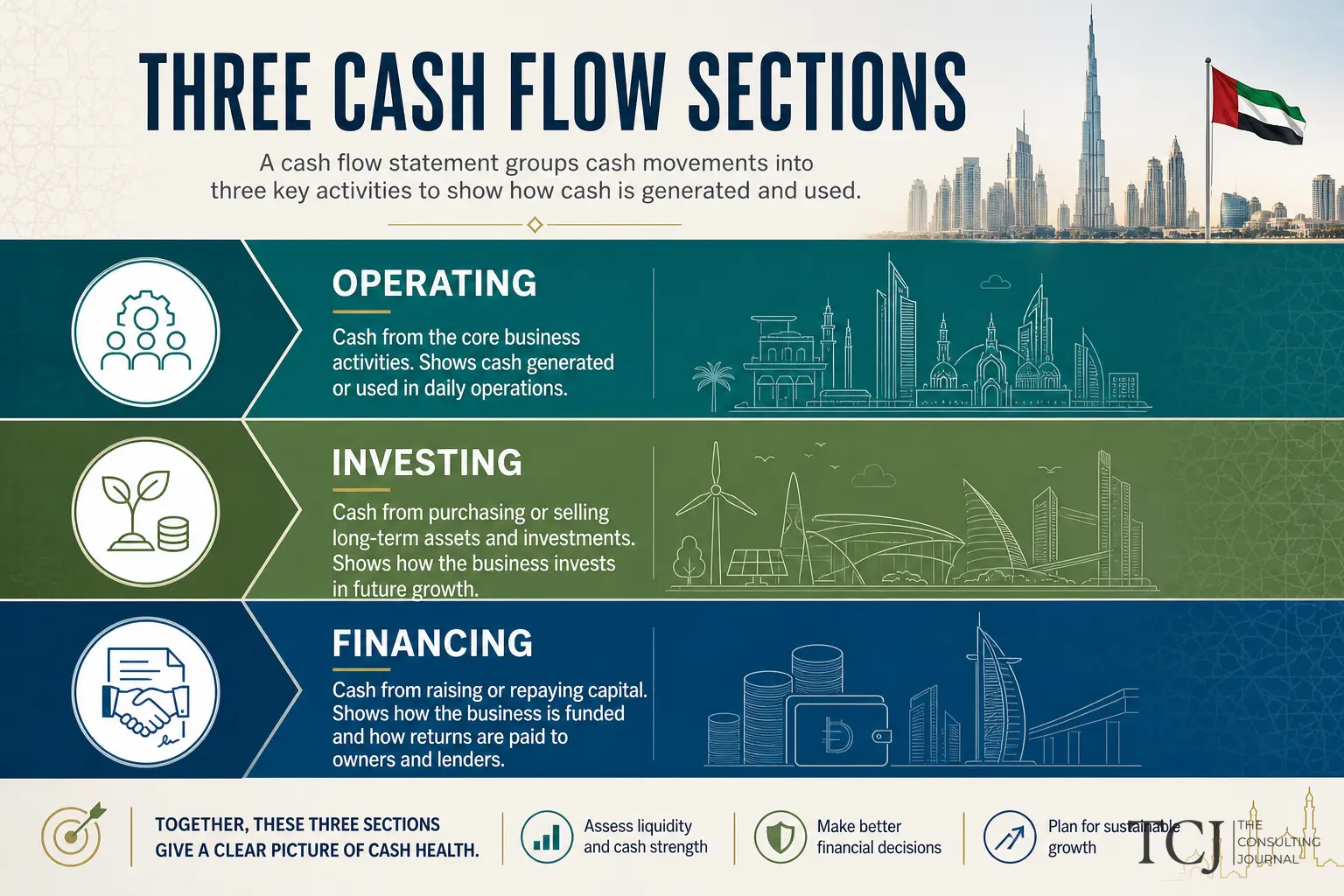 Diagram reconciling net profit to operating cash flow through working capital adjustments